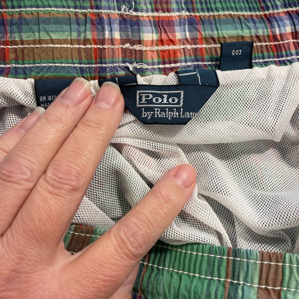Ralph Lauren POLO green plaid drawstring swim trunks - size Large - Picture 5 of 5